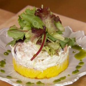 Grilled Orange Polenta topped with Crabmeat Salad and Herb Oil_image