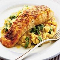 Sizzling salmon with bean mash image