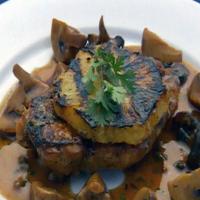 Chicken and Grilled Pineapple Wedges with Green Peppercorn Sauce and Mushrooms_image