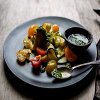 Summer Squash Ribbons with Cherry Tomatoes and Mint/Basil Pesto image