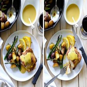 Pan Roasted Chicken, Potatoes & Asparagus with Truffle Honey Mustard Sauce_image