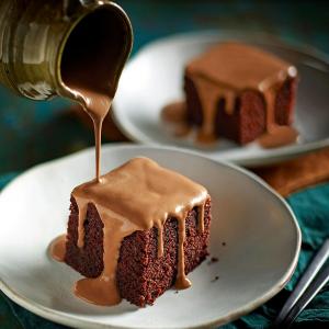 Retro chocolate sponge pudding with chocolate custard image