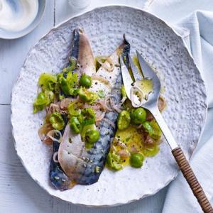 Marinated mackerel with green olive & celery dressing image