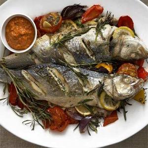 Baked sea bass with romesco sauce_image