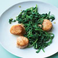 Scallops with Sauteed Watercress and Ginger image