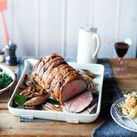 Roast beef with red wine & banana shallots image