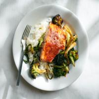 Salty-Sweet Barbecue Salmon and Broccoli image