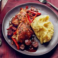 Chicken with chorizo, peppers & saffron mash image