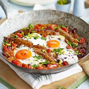 Middle Eastern eggs with merguez & pistachios image