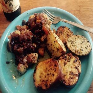 Braised Chicken Thighs With Apple and Bacon Chutney and Roasted_image