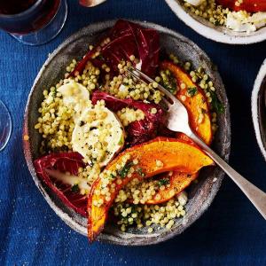 Roasted squash with chicory, goat's cheese & herby couscous_image
