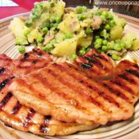 Grilled Gammon steak with potato, mushrooms and peas‏_image