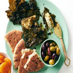 Grilled Feta Wrapped in Grape Leaves image