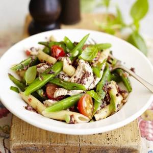 Tapenade chicken pasta with runner beans image