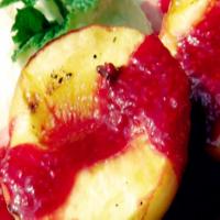 Grilled Peaches with Raspberry Sauce and Lemon Cream_image