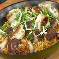 Pumpkin-Peanut Curry Noodles with Five-Spice Seared Scallops and Shrimp image