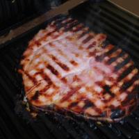 Grilled Ham Steak With Peppered Peach Glaze image