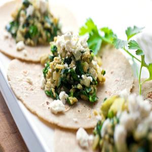 Breakfast Tacos With Eggs, Onions and Collard Greens image