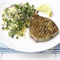 Hot mustard tuna with herby couscous image