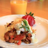 Savory Bacon and Crab Bread Pudding Eggs Benedict image