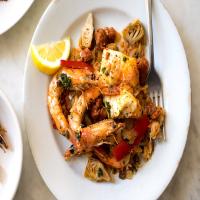 Baked 'Paella' With Shrimp, Chorizo and Salsa Verde image