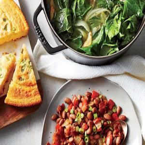 Braised Collard Greens and Bacon-Pepper Pinto Beans_image
