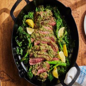 Herb-Marinated London Broil with Garlicky Greens_image