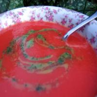 Silky Summer Tomato Soup With Spinach Coulis image