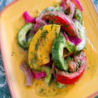 Cucumber and Tomato Salad with Basil Vinaigrette image