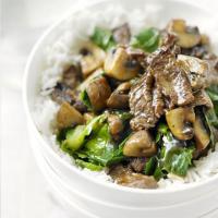 Beef, mushroom & greens stir-fry image