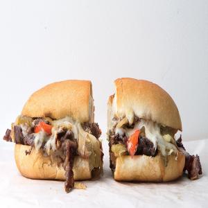 Cheesesteaks with Provolone and American Cheese and Sautéed Pepper and Onions image