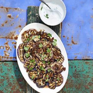Griddled aubergine salad with sultanas & pine nuts_image