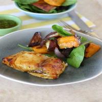 Apricot-Glazed Yellowtail with Roasted Butternut, Sweet Potato and Red Onion Salad_image