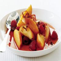Peaches and Raspberries in Ancho Syrup with Chile Threads image