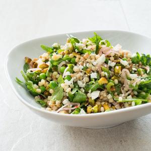 Israeli Couscous with Lemon, Mint, Peas, Feta, and Pickled Shallots_image