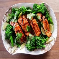 Sticky Soy Salmon with Broccolini and Lime Rice image