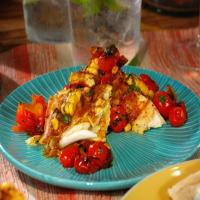 Grilled Halibut with Corn-Coconut Curry Sauce and Grilled Cherry Tomato Chutney image
