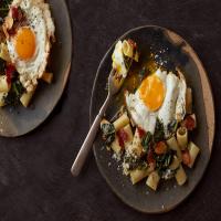 Pasta With Wilted Greens, Bacon and Fried Egg image