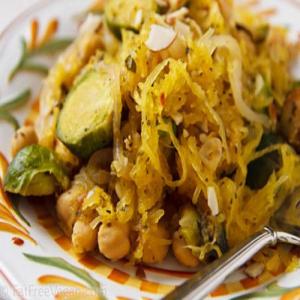 Spaghetti Squash with Roasted Brussels Sprouts and Chickpeas_image