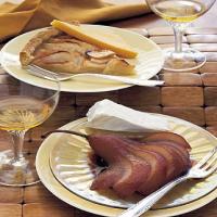 Wine- and Citrus-Poached Pears with Triple-Crème Cheese_image