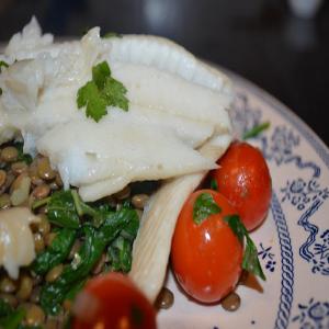 Turbot Over Lentils with Spinach image