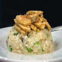 Mushroom Asparagus Risotto With Crisped Chicken image