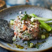 Salmon tartare with apple, dill & gherkins image