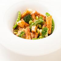 Soy-Glazed Chicken and Tofu with Spring Vegetables image