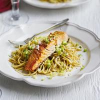 Salmon with sesame, soy & ginger noodles image