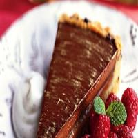 Chocolate-Caramel Tart with Drunken Raspberries and Vanilla Crème Fraîche_image