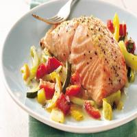 Gluten-Free Basil Salmon and Julienne Vegetables image