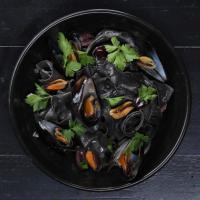 Squid Ink Fettuccine With Black Mussels Recipe by Tasty_image