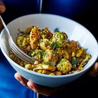 Chicken meatballs with quinoa & curried cauliflower image