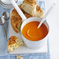 Tomato soup with tear & share cheesy bread image